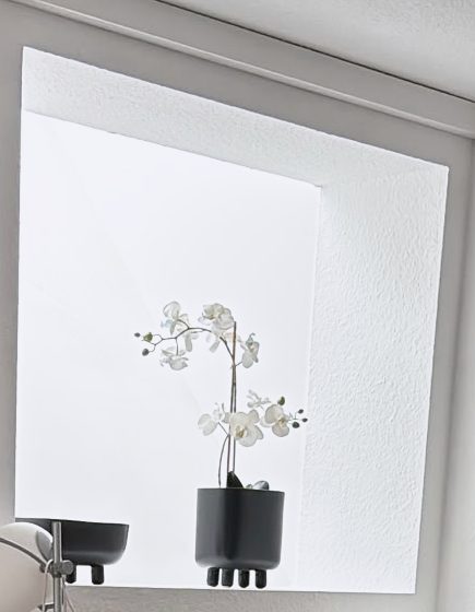 Behandlungsraum: helles Fenster mit einer weißen Orchidee